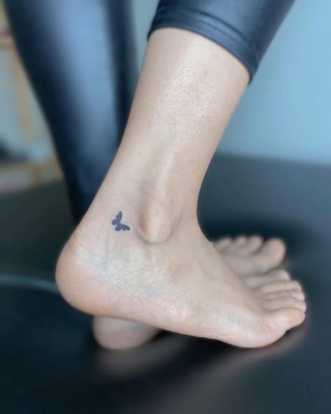 Small Wrist Tattoo Cover Up, Tiny Butterfly Tattoo Ankle, Blue Butterfly Tattoo Ankle, Small Butterfly Ankle Tattoo, Butterfly Ankle Tattoos For Women, Finger Butterfly Tattoo, Foot Butterfly Tattoo, Tiny Butterfly Tattoo Simple, Ankle Butterfly Tattoo