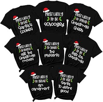 Matching Family Christmas Shirts Most Likely to Superlative Tee, Funny Pajamas Holiday Vacation Outfit Friends T-Shirt Multicolor Matching Family Holiday Pajamas, Family Holiday Pajamas, Matching Family Christmas Shirts, Listen To Christmas Music, Funny Pajamas, Friends T Shirt, Matching Christmas Shirts, Friends Tshirt, Vacation Outfit