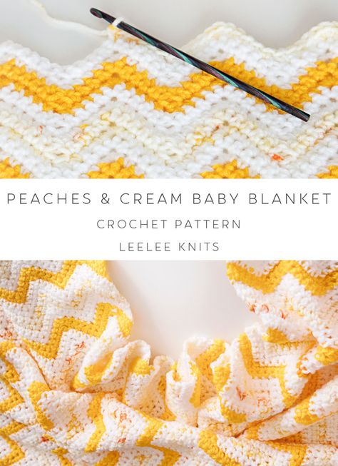 A Simple Crochet Chevron Baby Blanket Pattern - Leelee Knits Crochet Chevron Baby Blanket Pattern, Peaches And Cream Yarn, Crochet Blanket Easy, Chevron Crochet Blanket Pattern, Crochet Chevron Baby Blanket, Crochet Children, Yellow Blanket, Crochet Ripple Pattern, Crochet Blanket Chevron