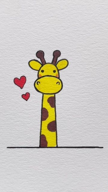 Cute Drawings Backgrounds, Idea For Drawing Easy, Cute Giraffe Painting Easy, Simple Animals Drawings, Easy Drawings Paintings, Simple Doodles Aesthetic Grunge, Cute Giraffe Drawing Easy, Cute Garden Drawing, Girrafe Painting Easy