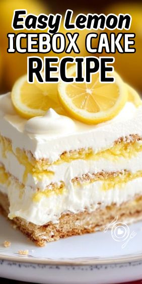 Easy Lemon Icebox Cake Easy Lemon Box Cake Recipes, Lemon Ice Box Cake Recipe, Lemon Box Cake, Ice Box Cake Recipes, Lactose Free Desserts, Lemon Icebox Cake, Ice Box Cake, Box Lemon Cake, Peach Pound Cakes