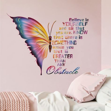 AmazonSmile: Mfault Butterfly Believe in Yourself All That You Are Inspirational Quote Wall Decals Stickers, Colorful Positive Saying Decoration Bedroom Living Room Art, Motivational Phrase Home Kitchen Decor Gift : Baby Wall Decal Quotes Inspirational, Tattoos Infinity, Believe In Yourself Quotes, Inspirational Wall Decals, Tattoos Mandala, Butterfly Wall Decals, Butterfly Quotes, Inspiration Tattoo, Tattoos Geometric