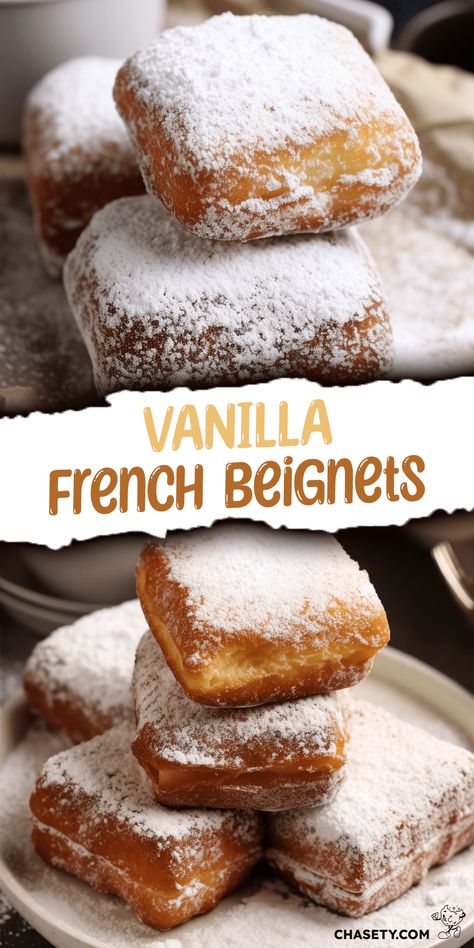 Vanilla French Beignets [2 Hours] - Chasety Vanilla Doughnut Recipe, Easy Beignets Recipe, Stuffed Beignet Recipe, Vanilla French Beignets, Dessert Recipes French, Dessert Recipes With Yeast, Copycat Fair Food Recipes, French Donuts Recipe, Baking Sweets Recipes