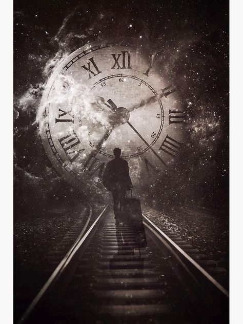 "The Time Traveller" Art Print by seamless | Redbubble Time Travel Art, Hippie Posters, Beautiful Landscape Photography, Time Art, Billiard Room, Drawing Set, Bar Club, Train Tracks, Surreal Art