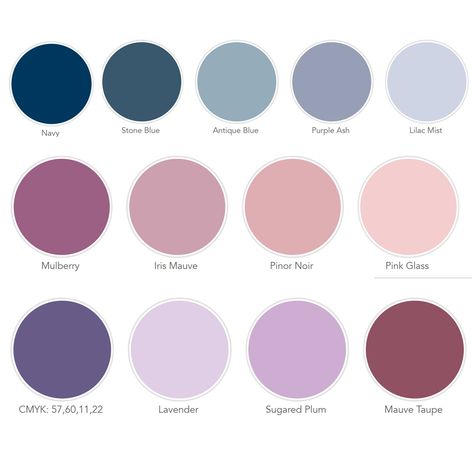 Wedding color scheme in the realm of dusty blue, dusty pink, and mauve Navy Blue + Mauve And Grey Color Palette, Slate Blue And Mauve Wedding, Dusty Pink And Lilac Wedding, Dusty Purple Color Scheme, Pink Purple Wedding Palette, Pinky Mauve Wedding, Light Mauve Wedding Colors, Color Palette Pinks And Purples, Dusty Purple Wedding Colors