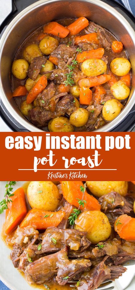 The BEST Instant Pot Pot Roast with potatoes, carrots and a flavorful gravy. The beef is melt in your mouth tender! This simple pot roast recipe is so easy to make in your pressure cooker, and is ready much quicker than cooking a roast on the stove. Cook from fresh or frozen. #potroast #instantpot #instantpotrecipes #pressurecooker Simple Pot Roast, Pot Roast With Potatoes, Instant Pot Roast, Beef Recipe Instant Pot, Instant Pot Pot Roast, Easy Pot Roast, Resep Pasta, Pot Roast Recipe, Cooking A Roast