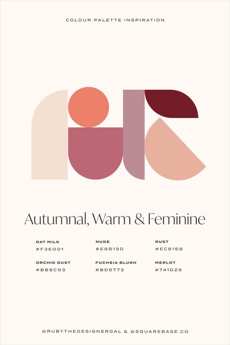 Autumnal, Warm and Feminine Colour Palette for Your Brand and Squarespace Website Branding Color Palette 2023, Earthy Feminine Colour Palette, Brand Pattern Inspiration, Brand Color Palette With Hex Codes, Graphic Design Color Palette Branding, Divine Feminine Color Palette, Warm Feminine Color Palette, Sophisticated Brand Color Palette, Color Palette Unique