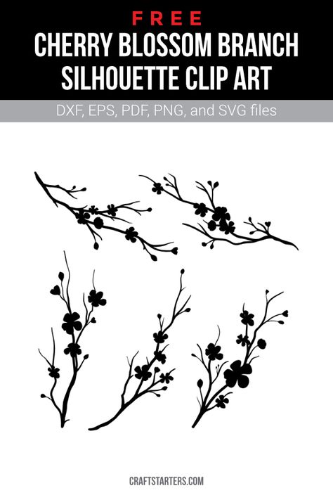 Cherry Blossom Tree Silhouette, Cherry Blossom Svg Free, Blossom Branch Tattoo, Cherry Blossom Silhouette, Cherry Blossom Branch Tattoo, Cherry Blossom Stencil, Cherry Blossom Outline, Branches Silhouette, Cherry Blossom Svg