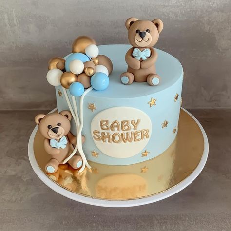 Baby Boy Baby Shower Cakes, Bear Cake Baby Shower Boy, Tort Baby Shower Boy, Cake Bear Design, Birthday Cake One Year Old Boy, Cake Bear Baby Boy, Baby Boy Cake Design, Cake Designs For Baby Boy, Teddy Bear Baby Shower Theme Cake