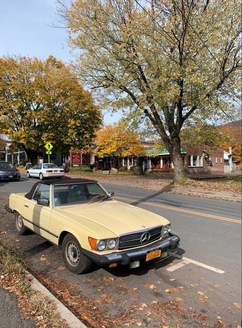 Mercedes Core Aesthetic, Cars In Autumn, Upstate New York Aesthetic Fall, Mercedes Core, Upstate New York Aesthetic, October Core, Mercedes 450 Sl, Woodstock New York, Vintage Film Photography