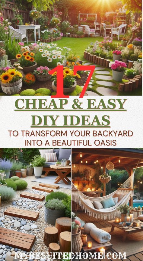 Big Back Garden Ideas Yards, Landscape Budget Ideas, Backyard Budget Makeover, Outdoor Patio Ideas On A Budget Pergolas Back Yard, Diy Small Yard Ideas, Cheap Ways To Update Backyard, Backyard Easy Landscaping, Diy Outdoor Oasis Budget, Creating A Backyard Oasis