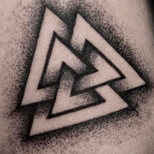 Triangle Tattoos With Meaning, Nordic Triangle Tattoo, Negative Shaded Tattoos, Small Nordic Tattoo Men, Viking Tattoos For Women Meaning, Viking Triangle Tattoo, Small Viking Tattoos For Men, German Tattoo For Men, Valknut Tattoo Design