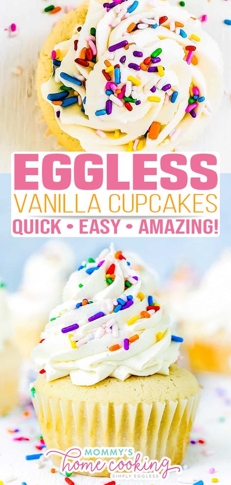 Single Cupcake Recipe, Cupcakes Without Eggs, Classic Cupcakes, Eggless Vanilla Cupcakes, Egg Free Cupcakes, Vanilla Cupcakes Recipe, Easy Vanilla Cupcakes, Egg Free Desserts, Easy Cupcake Recipes