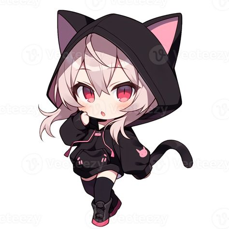 Chibi Cat, Chibi Art, Chibi Girl, Cat Hoodie, Cute Anime Chibi, Chibi Drawings, Concept Art Drawing, Anime Cat, Cute Chibi