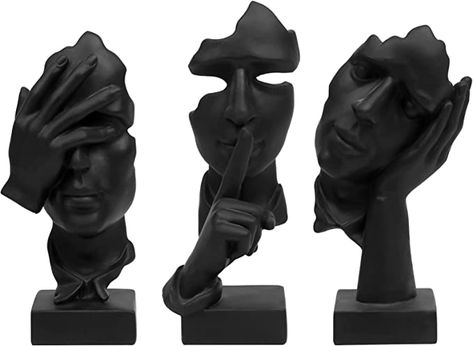 Amazon.com: prosfalt 3 Pcs Thinker Statue, Silence is Gold Abstract Art Figurine, No Hear No See No Speak Modern Home Resin Sculptures Decorative Objects Decor for Home Office Bookshelf Desktop(Black) (A-41) : Home & Kitchen Gold Abstract Art, Office Bookshelves, Resin Sculpture, No See, Desktop Decor, Gold Art, Sculptures & Statues, Minimalist Decor, Decor Artwork