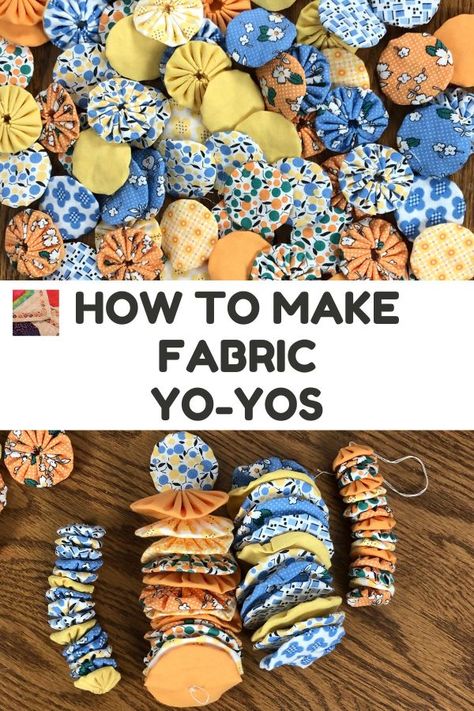 Learn how to make a fabric yo-yo for yo-yo quilting, making embellishments for clothing, totes, headbands, and toys, as well as home decor ideas. Yoyo Toy, Lazy Girl Designs, Sewing Activities, Yo Yo Quilt, Yo Yos, Scrap Fabric Projects, Fabric Garland, Fabric Embellishment, Handmade Christmas Crafts