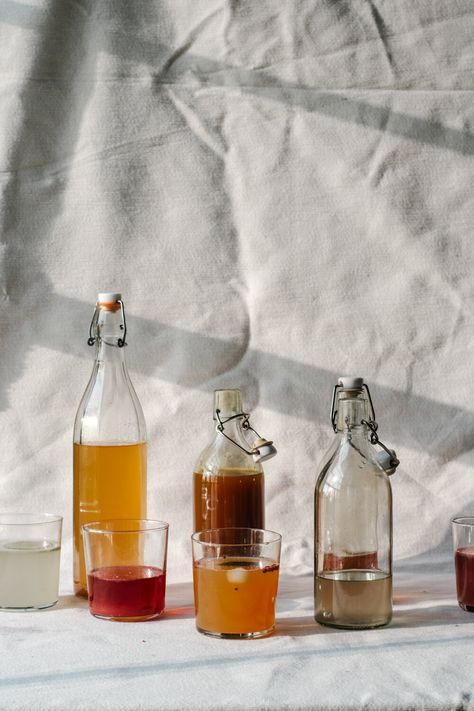 Kombucha Photography Styling, Kombucha Aesthetic Photography, Kombucha Photography, Kombucha Aesthetic, Drink Photoshoot, Make Kombucha, Syrup Bottle, Affordable Aesthetic, The Forge