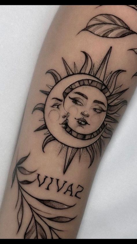 Tattoos On Waist, Tattoo Styles Types Of, Types Of Tattoo Styles, Sun Moon Tattoos, Tattoo Calf, Sun And Moon Tattoo, Tatoo Inspiration, 4 Tattoo, Sun Tattoos