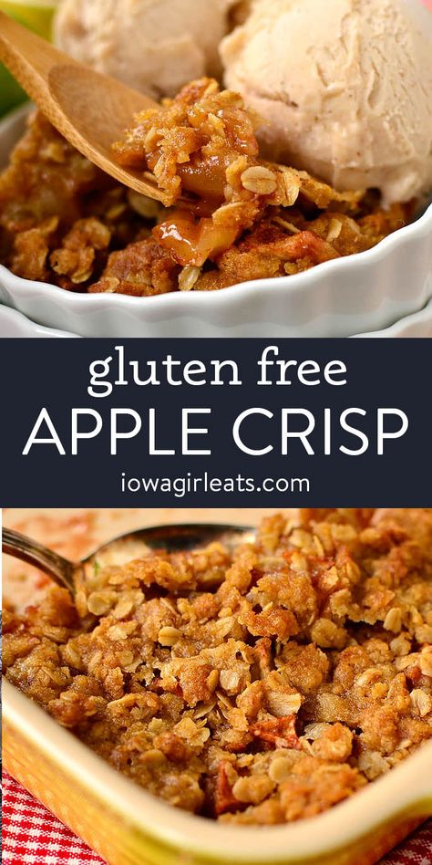 This gluten free apple crisp is the best you'll ever make—and the easiest too! It's full of cozy fall flavors and it has the perfect ratio of apples to topping. Just add your favorite vanilla ice cream! iowagirleats.com Gluten Free Apple Crisp Recipe, Gluten Free Apple Crisp, Gluten Free Apple, Easy Gluten Free Desserts, Gluten Free Thanksgiving, Fruit Crisp, Iowa Girl Eats, Gluten Free Sweet, Gluten Free Desserts Recipes