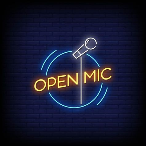 Open mic neon signs style text | Premium Vector #Freepik #vector #vintage #vintage-sign #retro-neon #retro-text Open Mic Poster Design, Open Mic Night Aesthetic, Open Mic Aesthetic, Navratri Garba Photo, Open Mic Poster, Garba Photo, Poetry Event, Work Manifestation, Mic Logo