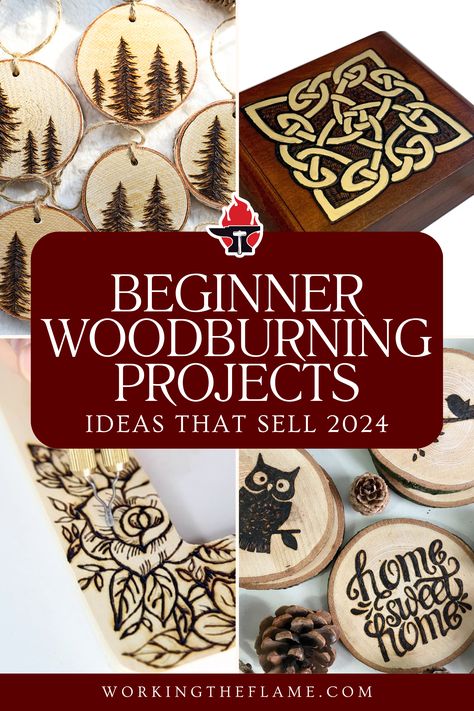 Ideas For Wood Burning Diy Projects, Easy Woodburning Ideas Diy Gifts, Wood Burned Gift Ideas, Wood Burning Projects To Sell, Wood Burning Halloween, Wood Burn Crafts, Unique Wood Crafts, Wood Burned Ornaments Tree Slices, Fall Pyrography Ideas