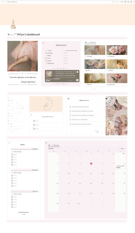 Notion Wishlist, Notions Aesthetic, Journaling Manifesting, Journal Dashboard, Notion Notes, Coquette Notion, Notion Tutorial, Aesthetic Notion Template, Goals Journal