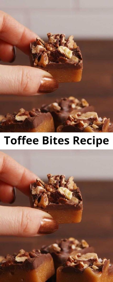 Toffee Bites Recipe - Individual Toffee Bites are perfect for sharing. #food #easyrecipe #recipe #gifts #holiday #christmas #pastryporn #kids #ideas #hacks Recipe Gifts, Toffee Bites, Christmas Morning Recipes, Morning Recipes Breakfast, Favorite Christmas Recipes, Christmas Recipes Appetizers, Dessert Bites, Christmas Candy Recipes, Christmas Food Dinner