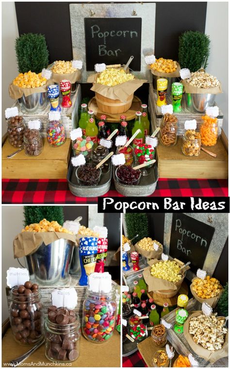 Popcorn Bar Ideas, Birthday Ideas For Girls, Popcorn Buffet, Party Food Bar, Movie Night For Kids, Birthday Party Snacks, Popcorn Bar, Party Bars, Night Snacks