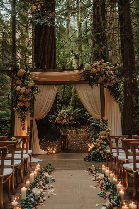 Creating a Charming Forest Wedding Ceremony 4 Forest Wedding Altar Ideas, Wedding In Woods Ideas, Small Enchanted Forest Wedding, Wedding Ceremony In Nature, Forest Clearing Wedding, Rustic Woods Wedding, Outside Wedding Ideas Outdoor Ceremony, Wedding Ceremony In Woods, Calm Wedding Theme