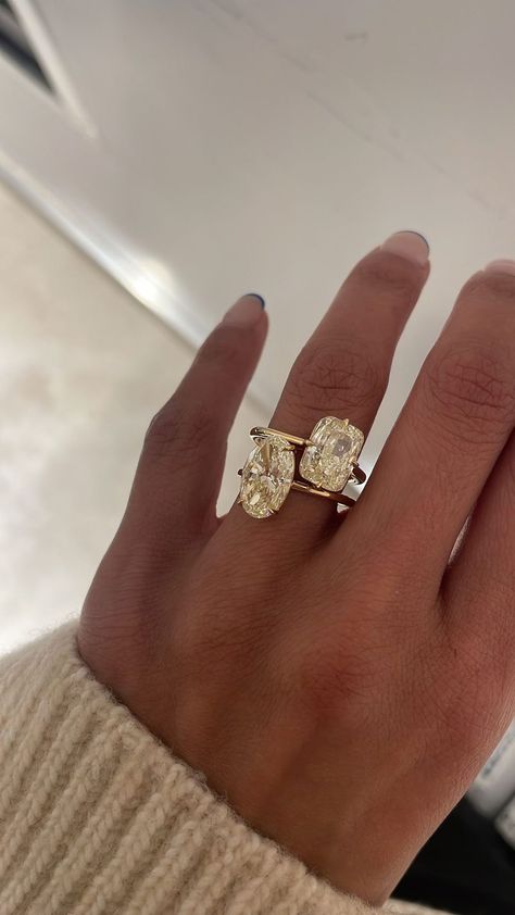 Fancy Vivid Yellow Diamond Ring, Yellow Wedding Rings Diamonds, Wedding Rings Yellow Diamond, Pale Yellow Diamond Engagement Ring, Two Ring Engagement Ring, Yellow Engagement Rings Diamond, Two Engagement Rings Together, Yellow Diamond Wedding Ring, Yellow Oval Diamond Ring