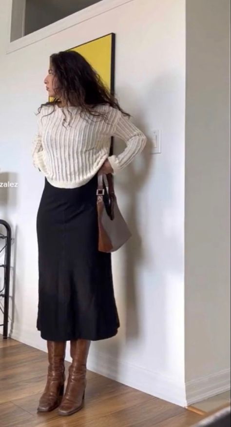 Millennial Work Outfit, Business Casual Outfits Florida, Comfortable Dress Outfits, Xs Petite Fashion, Speakeasy Bar Outfit, Long Skirt Knee High Boots, 2024 Womens Business Fashion, Tall Boots With Long Skirt, Dresses As Skirts Outfits