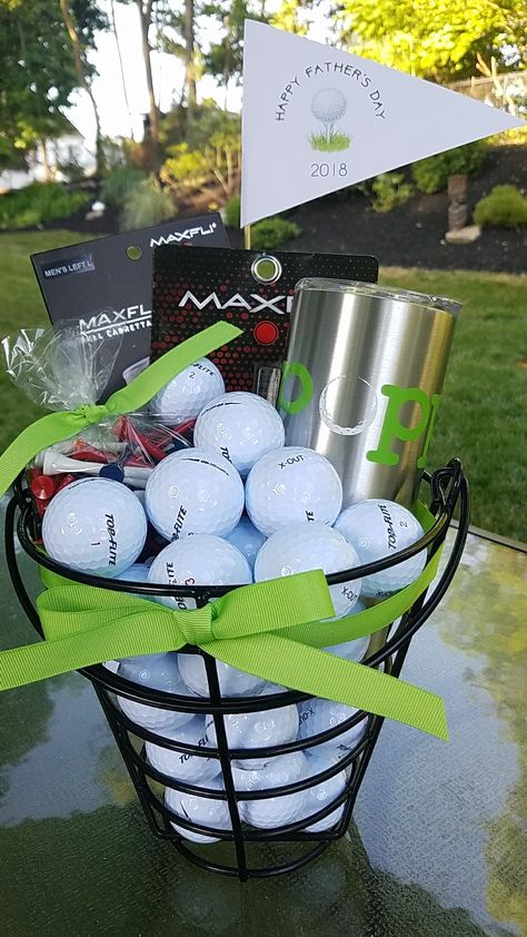 Diy Father's Day Gift Baskets, Raffle Gift Basket Ideas, Auction Gift Basket Ideas, Fundraiser Baskets, Golf Birthday Gifts, Silent Auction Baskets, Fathers Day Gift Basket, Auction Basket, Stag And Doe