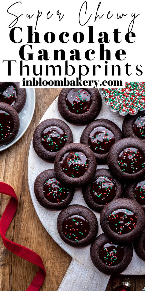 Chocolate Party Desserts, Chocolate Ganache Thumbprint Cookies, Ganache Filled Cookies, Chocolate Ganache Cookies, Amazing Christmas Cookies, Fancy Christmas Cookies Recipes, Christmas Chocolate Cookies, Holiday Baking Trends, Gourmet Christmas Cookies