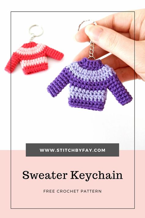 Give a hug with this cosy sweater keychain crochet pattern. Works up quickly and I've included a couple of free printables for easy gifting. Perfect for kids to give to their friends. Crochet Keyring Free Pattern, Crochet Key Cover, Keychain Crochet Pattern, Give A Hug, Cosy Sweater, Crochet Christmas Ornaments Free, Double Crochet Decrease, Keychain Crochet, Crochet Keychain Pattern