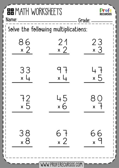 Multiplication 2 Digit By 1 Digit (with Regrouping) Worksheet C75 Free Printable Multiplication Worksheets, Two Digit Multiplication, Free Multiplication Worksheets, Worksheet For Class 2, Printable Multiplication Worksheets, Math Multiplication Worksheets, Multiplication Worksheet, Multiplication Word Problems, Learning Multiplication