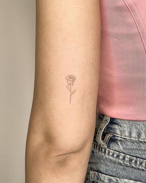 Small Rose Tattoo For Women, Small Tattoo Ideas Fine Line, Rose Minimalist Tattoo, Small Rose Tattoos For Women, Tattoo Ideas Female Rose, Rose Tattoo Fine Line, Rose Line Tattoo, Rose Fine Line Tattoo, Small Rose Wrist Tattoo