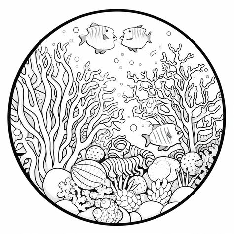 illustration of Beautiful coral reef coloring Coral Reef Coloring Pages, Ocean Coral Drawing, Coral Drawing, Coral Reef Color, First Lego League, Sea Anemones, Sea Anemone, Colouring Pics, Sea Witch