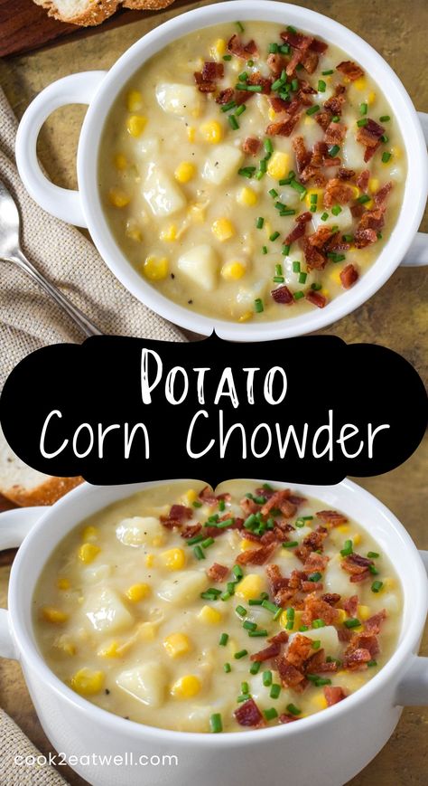 Potato Corn Chowder Recipe, Vegetarian Corn Chowder, Soup Chowder, Easy Corn Chowder, Potato Corn Chowder, Garlic Garlic, Potato Chowder, Corn Chowder Recipe, Summer Soup