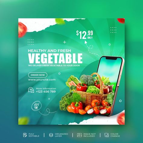 Green Background Nature, Instagram Social Media Post, Tomato Farming, Food Banner, Social Media Advertising Design, Social Media Post Template, Food Graphic Design, Instagram Social Media, Event Flyer