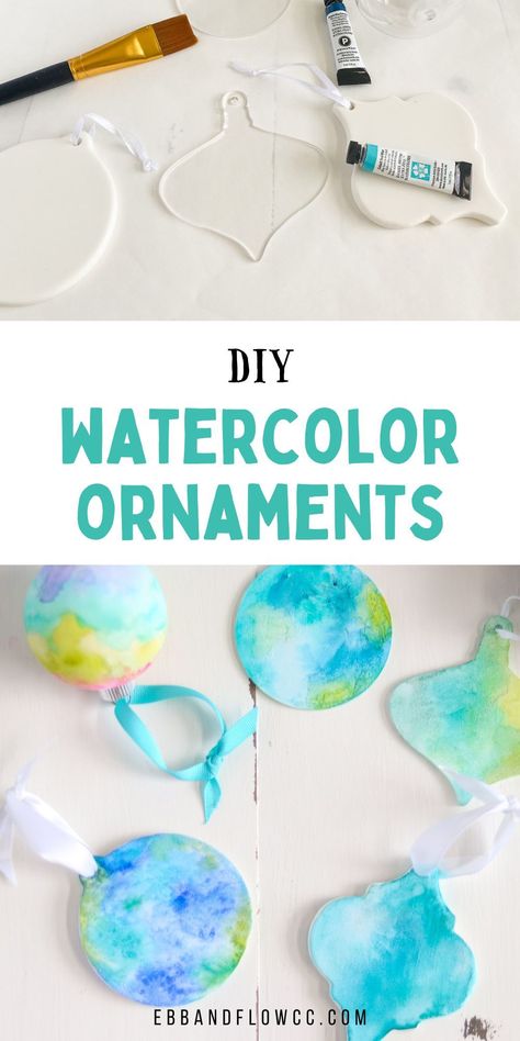 Make beautiful DIY watercolor ornaments for your tree. Get easy tips for using watercolor paint on Christmas ornaments. Watercolor Christmas Crafts For Kids, Watercolor Christmas Tree Ornaments, Christmas Ornament Art Project, 2024 Christmas Ornaments Diy, Art Class Christmas Ornaments, Painting On Acrylic Ornaments, Acrylic Ornaments Diy Kids, Diy Christmas Ornament For Kids, Watercolour Christmas Ornaments