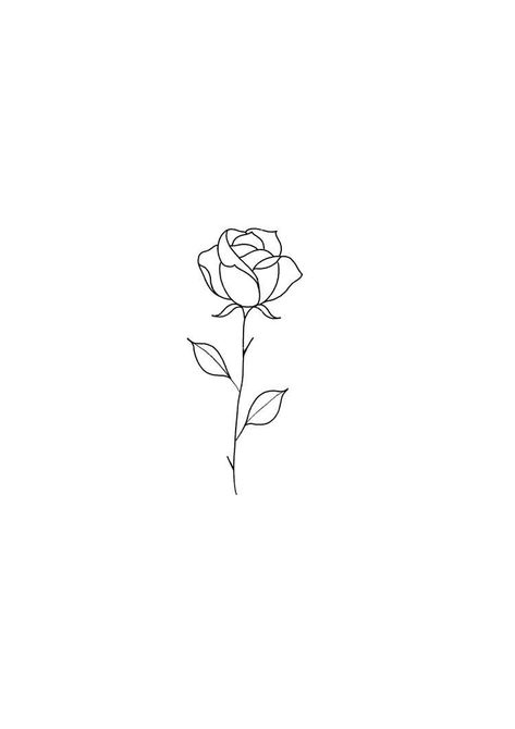 Rose Minimalist Drawing, Small Rose Outline Tattoo, Rose Small Tattoo Design, Minimalist Rose Drawing, Simple Rose Drawing Outline, Line Tattoo Rose, Outline Rose Tattoo, Small Rose Outline, Red Outline Tattoo