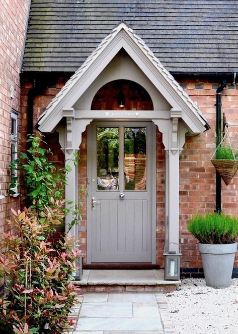 The English Porch Company Porch Collection Cottage Front Door, Soft Landscape, Front Door Canopy, Front Door Ideas, Cottage Front Doors, Porch Canopy, Porch Kits, Victorian Porch, Cottage Porch