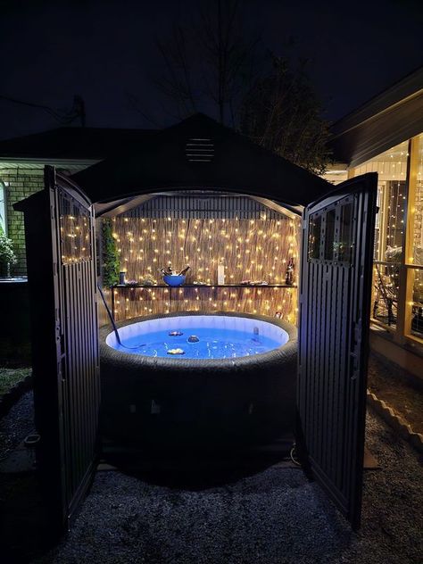 Hot Tub Shed Ideas Diy, Hot Tub Greenhouse Ideas, Hot Tub Garage Ideas, Hot Tub On Porch, Inflatable Jacuzzi Outdoor Ideas, Hot Tub In Garage Ideas, Above Ground Hot Tub Ideas, Hot Tub Under Deck Ideas, Hot Tub Shed