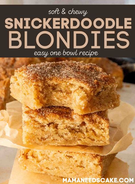 Snickerdoodle Blondies Recipe, Snickerdoodle Bars Recipe, Snickerdoodle Desserts, Snickerdoodle Blondies, Chewy Bars, Snickerdoodle Bars, Snickerdoodle Cookie, Blondies Recipe, Dessert Bar Recipe