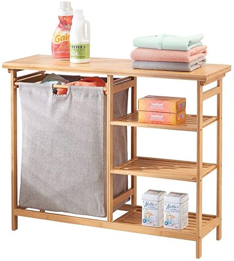 Laundry Furniture, Laundry Room Tables, Laundry Station, Basket Table, Bamboo Storage, Liquid Fabric Softener, Washing Basket, Hamper Storage, Hamper Basket