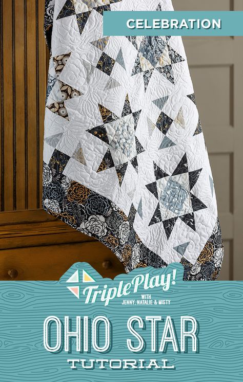 Ohio Star Quilt Pattern Free, Ohio Star Quilts, Missouri Quilt Company Tutorials, Star Quilt Tutorial, Missouri Star Quilt Pattern, Ohio Star Quilt Block, Easy Quilting Projects, Ohio Star Quilt, Missouri Quilt Tutorials