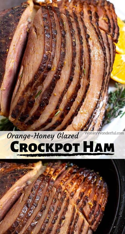 Holiday feasts can be stress free with recipes like this Orange Honey Glazed Slow Cooker Ham. A few simple ham glaze ingredients poured over a spiral ham then slow cooked right in your crockpot. #crockpotham #crockpothamrecipes #crockpothambrownsugar #slowcookerham #slowcookerhamrecipes #holidayham #holidayhamrecipes #holidayhamcrockpot #holidayrecipes #crockpotrecipes #slowcookerrecipes Slow Cooker Ham Recipes, Slow Cooker Ham, Crockpot Ham, Ham Recipe, Best Slow Cooker, Ham Recipes, Easter Dinner, Easy Slow Cooker, Thanksgiving Christmas