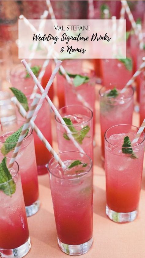 Fun Wedding Drinks, Signature Wedding Drink Recipes, Wedding Shower Drinks, Engagement Party Drink, Wedding Cocktails Recipes, Cocktail Engagement Party, Watermelon Wedding, Signature Cocktail Drinks, Wedding Drinks Reception