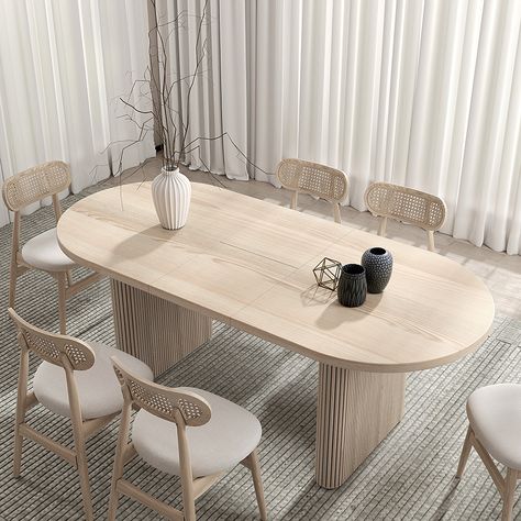 Japandi 63"-79" Oval Extendable Whitewash Dining Table Butterfly Leaf 8 Seater Whitewash Dining Table, Table With Chairs, Makeover Kitchen, Buffet Decor, Dining Table Lighting, Kitchen Organisation, Inspiration Kitchen, Small Kitchens, Rustic Dining Room