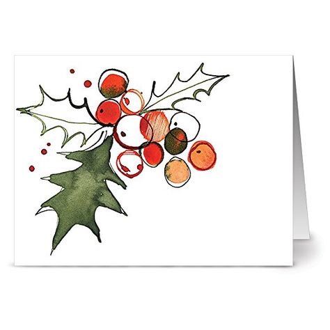 Usa Holiday, Painted Christmas Cards, Christmas Card Art, Green Envelopes, Watercolor Christmas Cards, Christmas Card Crafts, Leaves Design, Paint Cards, Holly Leaves